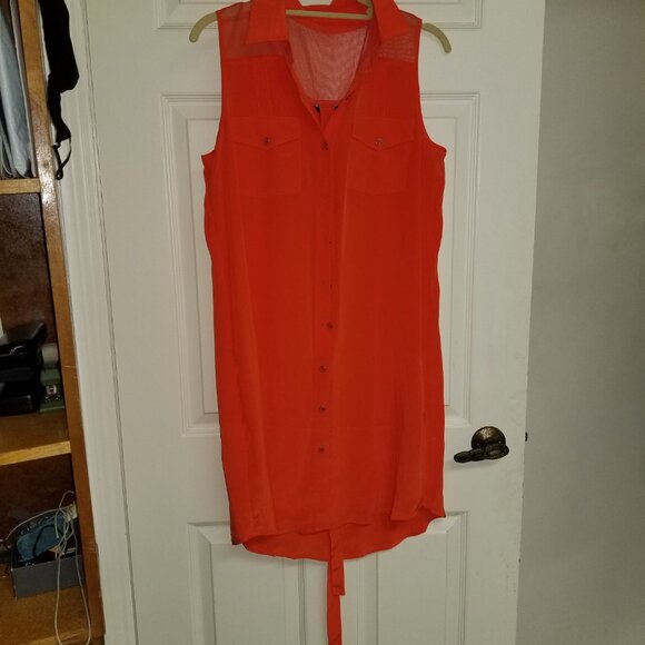 Club Monaco Sleeveless tie Silk Dress - Orange - Picture 4 of 8